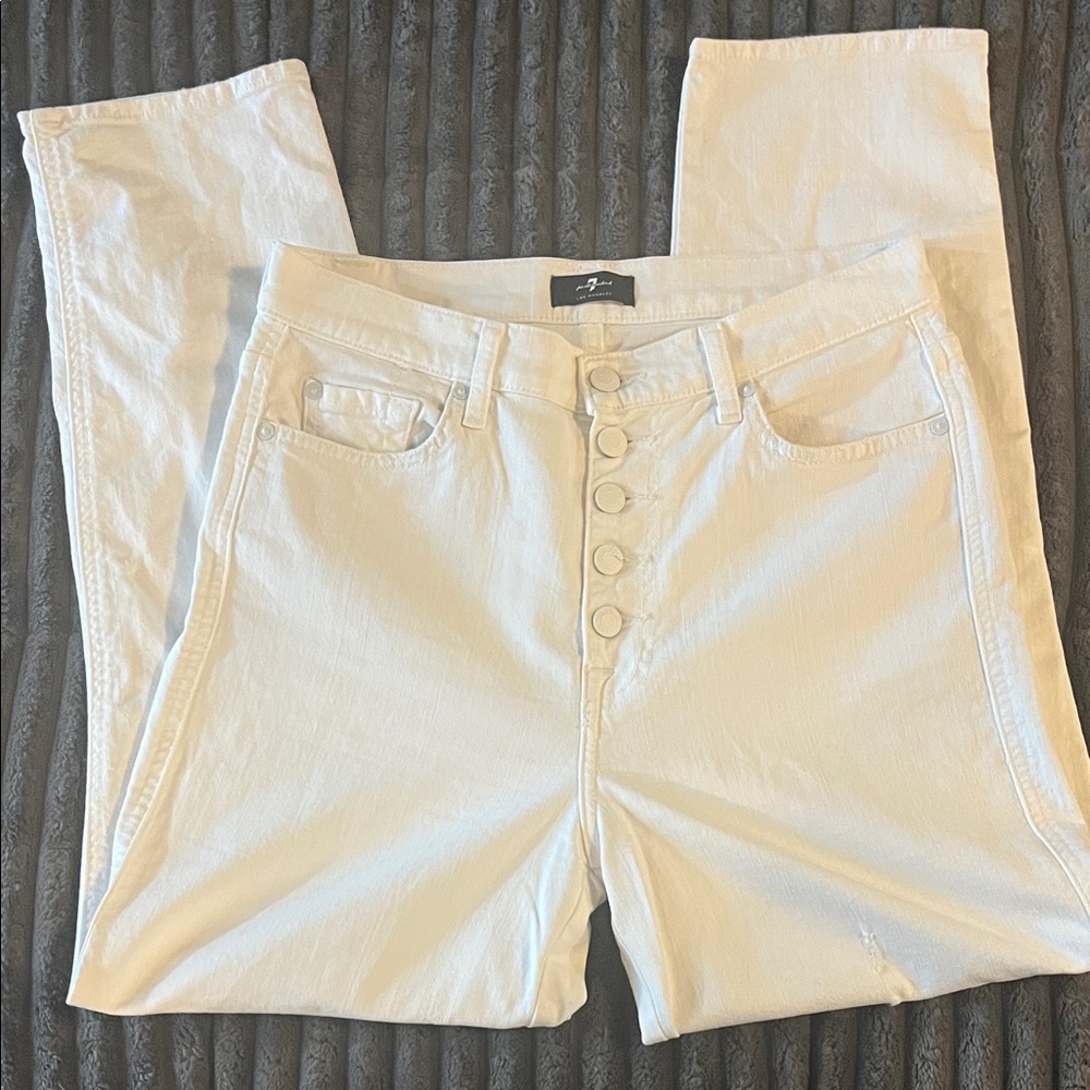 7 For All Mankind White High Rise Button-Fly Distressed Jeans Sz 29